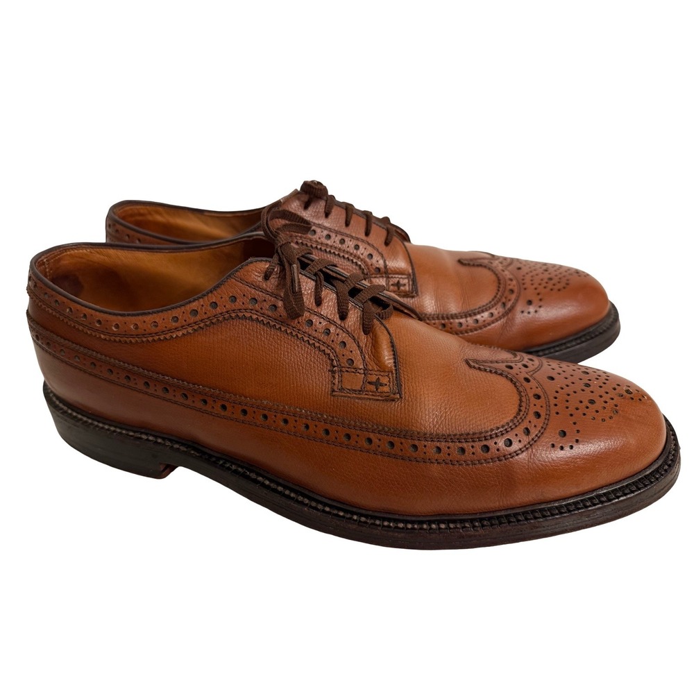 Nettleton Vintage Brown Pebble Grain Leather Wingtip Brogue Derby Shoes 13 C